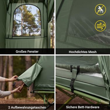 Ліжко похідне SoBuy 7-в-1 з наметом, насосом, спальником, зелений 193x160x86 см - водонепроникне кемпінгове ліжко для сім'ї