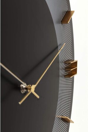 Kare Design Wall Clock Leonardo, Black/Gold, 49cm Diameter, Modern, Aluminum, Round, Clock for Living Room, Bedroom, Office, Battery not included