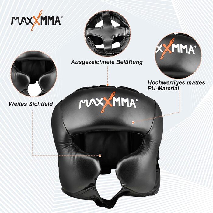 MaxxMMA Headgear L/XL - Boxing, MMA, Kickboxing, Sparring, Karate, Taekwondo - Black
