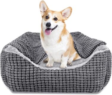 Dog Bed, Medium-Sized Dogs, Dog Basket with Removable Cushion, Dog Beds Corduroy Fluffy Washable, Non-Slip Dog Basket, Dog Sofa with High Edge Fits up to 18kg Pets (76x61x23cm) (A-S(64x53x20CM))