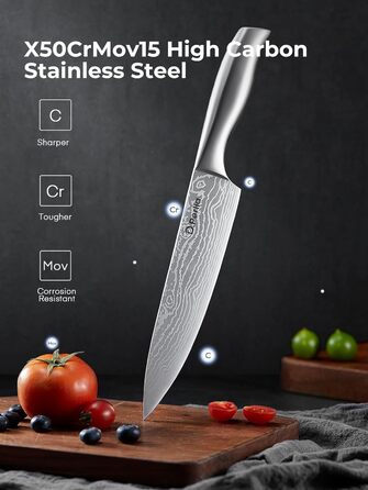 D.Perlla 15-Piece Self-Sharpening Knife Block Set - Professional Stainless Steel Kitchen Knife Set with Ergonomic Handles & Wooden Block