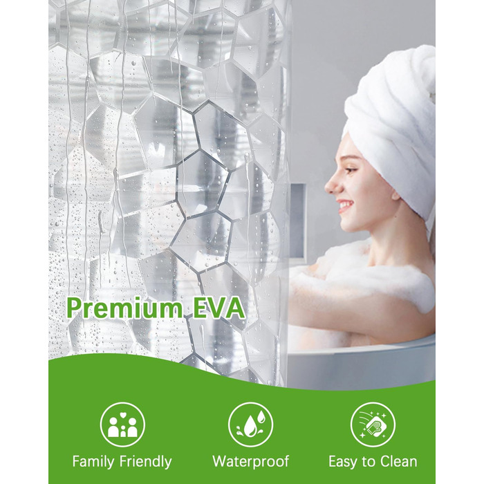 Шторка для душу OTRAKI 240 x 200 см, антигрибкова, EVA, водонепроникна, з кільцями, 3D, для ванної кімнати