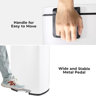 Відро для сміття LIFERUN 30л з кришкою, з м'яким закриттям, сталеве, з внутрішнім відром, для кухні, ванної кімнати, офісу