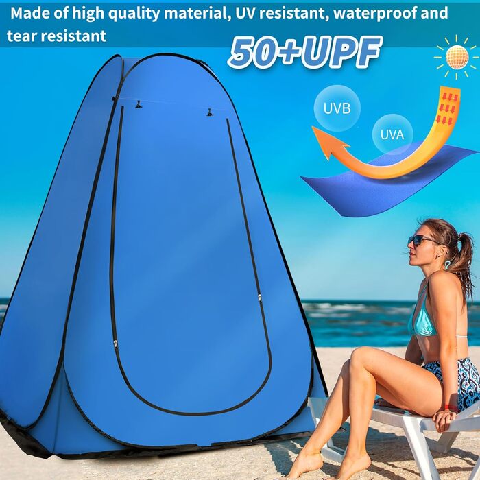OUUTMEE Pop-Up Shower Tent - Portable Changing Room for Beach, Outdoor UV Protection - Camping Shower Tent for Hiking, Beach, Camping, Picnics, Fishing - 150x150x190cm Blue