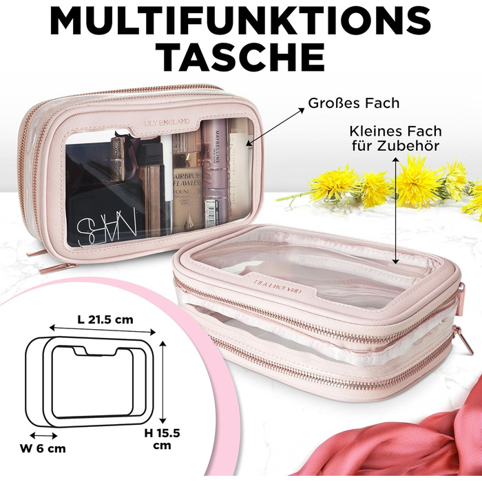 Косметичка Lily England прозора водонепроникна для подорожей та щодня, рожева