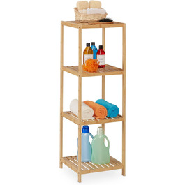 Relaxdays Bamboo Bathroom & Kitchen Shelf, HBT: 162 x 38 x 39.5 cm, Freestanding Shelf with 4 Shelves, Natural