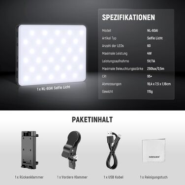 NEEWER BL120B LED світло для селфі та татуювань, сумісне з iPhone, з кліпсою, CPL фільтром, штативом та тримачем для телефону, для фото та відео