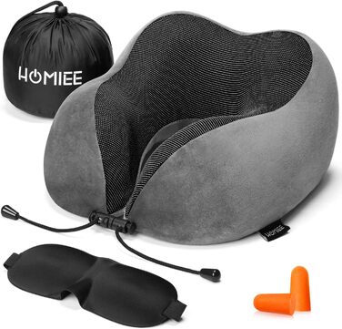 Подушка для шиї Homiee для подорожей: зручна, ергономічна, з memory foam, для автомобіля, літака, доросла (сіра)