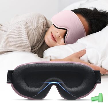 Маска для сну Aosun 3D для тих, хто спить на боці, оновлена версія 2025, повна світлоблокація, дихаюча тканина, регульована гумка, навушники, для подорожей, офісу, йоги (Рожева)