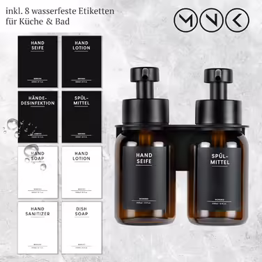 MONOKO | Glass Soap Dispenser Wall Mount No Drilling | Dish Soap Holder Wall Bracket Kitchen | Brown Self-Adhesive Soap Dispenser | 250ml with Stainless Steel Pump Dispenser