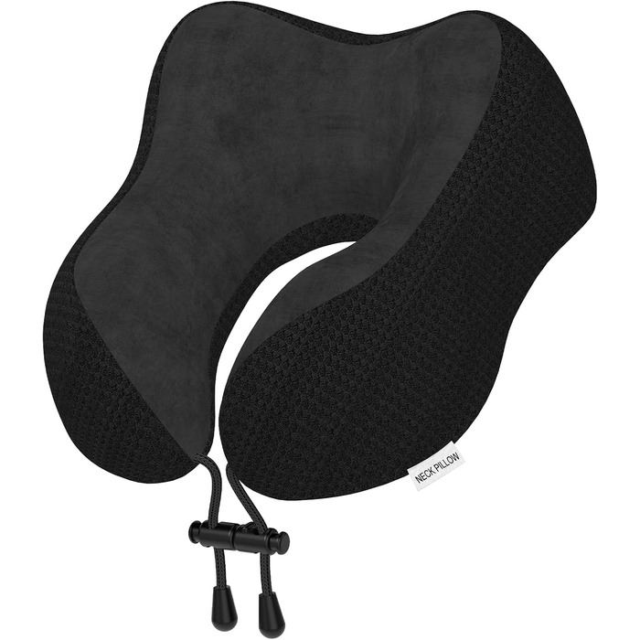 Подушка для шиї в подорожах: м'яка, з memory foam, для авто, літака, офісу та дому (чорна)