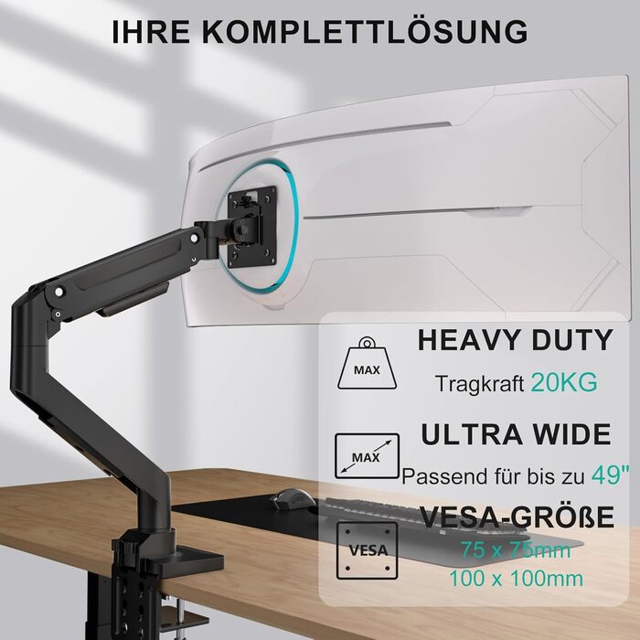 Кріплення для монітора WALI до 49 дюймів, одноплечий, чорний, VESA 75/100 мм, до 15 кг