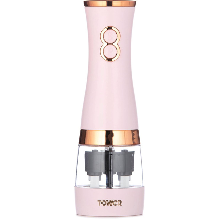 Електричні мельниці для солі та перцю Tower, рожево-золоті, з регульованими керамічними жорнами, T847004PNK Marshmallow Pink