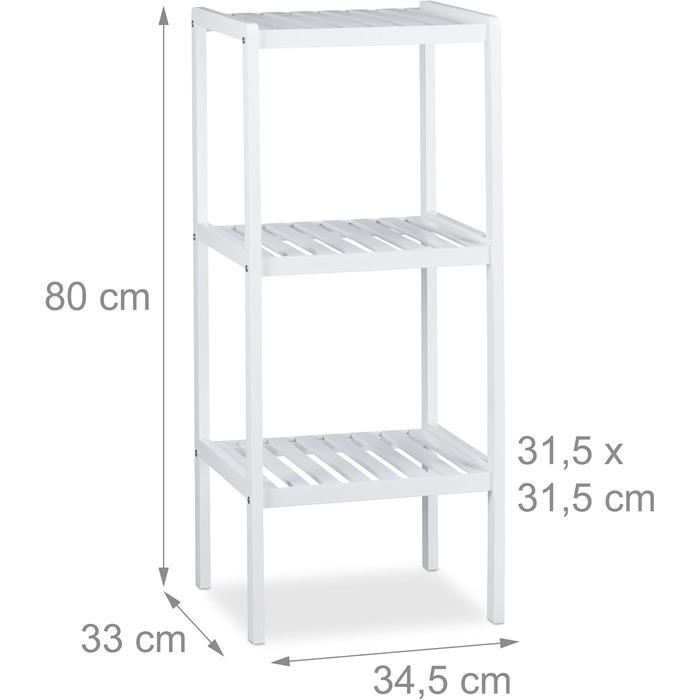 Relaxdays White Bamboo Bathroom Shelf, 3 Shelves, Wooden Shelf, Standing Shelf, Bamboo Shelf, Kitchen Shelf, HWD 80 x 34.5 x 33 cm, 33 x 34.5 x 80 cm