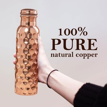 Copper water bottle with diamond cut design, leak-proof, Ayurvedic drinking vessel, copper flask for sports, gym, outdoor activities, yoga