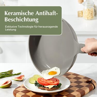 Сковорода Redchef з антипригарним покриттям 24 см, керамічна, для індукційних плит, для омлетів, без PTFE, PFAS, PFOA, стійка до подряпин, придатна для миття в посудомийній машині, без кришки (сіра)