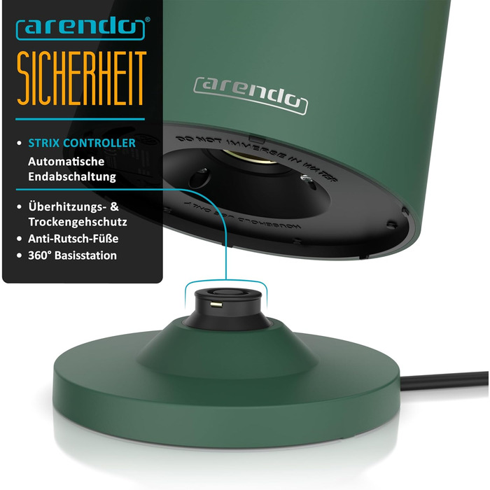 Електричний чайник Arendo з регулюванням температури (45°C-100°C), 1.5 л, з подвійними стінками, без BPA, з функцією підтримання тепла, зелений