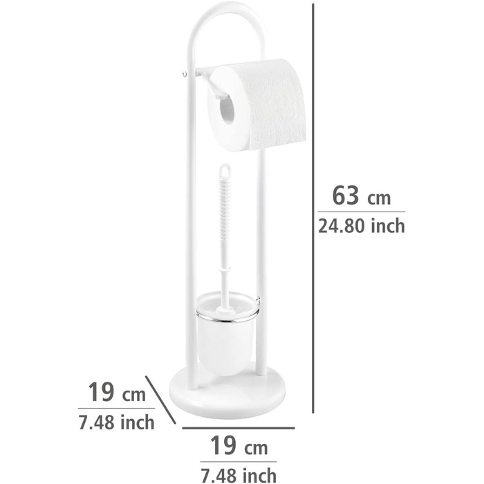 Набір для туалету WENKO Siena: тримач туалетного паперу та щітка для унітазу, сталь, білий, 19 x 63 см