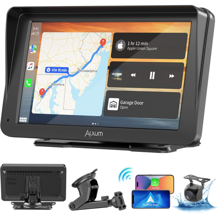 Автомобільний дисплей Alxum CarPlay 7'' IPS із FM-трансмітером, Bluetooth, монітором для авто, камерою заднього виду, підтримкою TF карти, FM і AUX для всіх авто