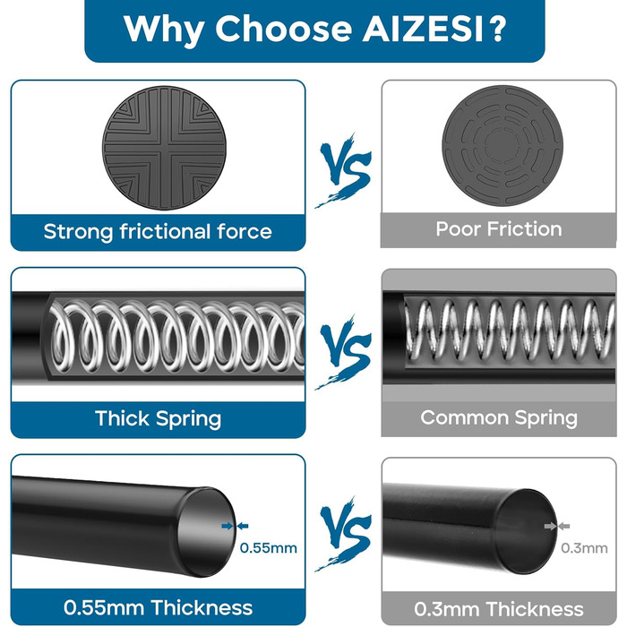 Штанга для душу без свердління AIZESI, 80-160 см, чорна, 1 шт. - регульована телескопічна штанга для вікна, шафи, ванної кімнати