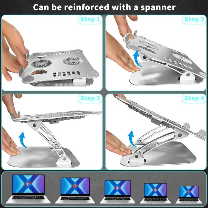 Підставка для ноутбука з регулюванням висоти та RGB вентилятором, складна, з алюмінієвого сплаву, для ноутбуків 10-17