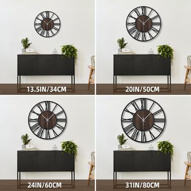 Large Wall Clock, Ticking Sounds, 34CM/14 inch Silent, No Noise, Battery Operated, Modern, Oversized, Retro Vintage Oversized Wall Clock for Living Room, Bedroom and Kitchen (16 inch, Dark Brown - Roman Numbers)