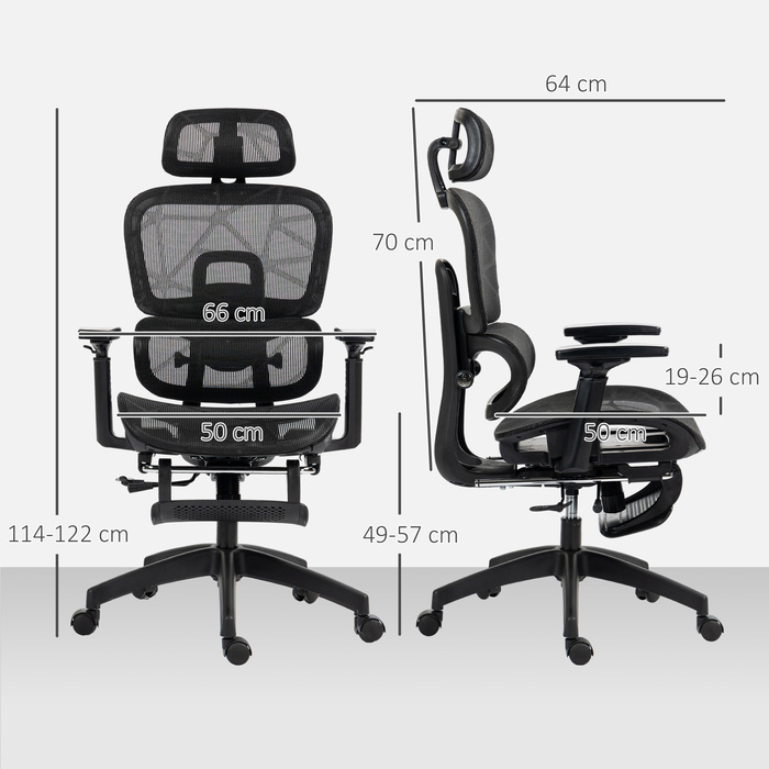 HOMCOM Ergonomic Mesh Office Chair with Adjustable Height, Swivel, Armrests, and Headrest - Black