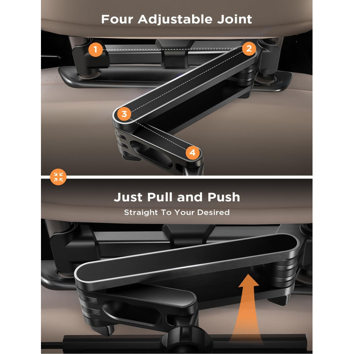 Утримувач для планшета в авто: універсальний кріплення на підголівник з 360° обертанням для Samsung Tab, iPad, Switch (4.7-11 дюймів)