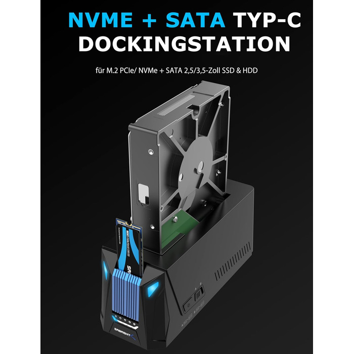 Док-станція Sabrent для 2 HDD/SSD SATA з USB-C, 2.5/3.5 дюймів, 5Gbps, підтримка клонування дисків, без інструментів
