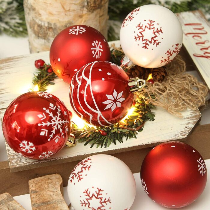 Набір прикрас для ялинки Sea Team: кульки та орнаменти, 60 мм, червоний та білий, 30 шт.