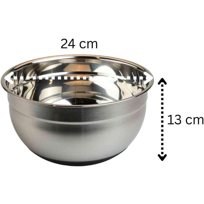 MOON HOME Миска для перемішування Big Turbulence, з гумовим протиковзким дном, з нержавіючої сталі, придатна для миття в посудомийній машині, ідеальна для приготування та випікання, міцна кухонна миска, Ø24 x 13 см, велика