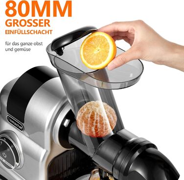 AMZCHEF Juicer with 80mm Large Feed Chute - 150W Juicer Slow Juicer with 2 Speed Modes and Reverse Function - Juicer for Whole Vegetables and Fruits Test Winner - Silver Juicer Silver