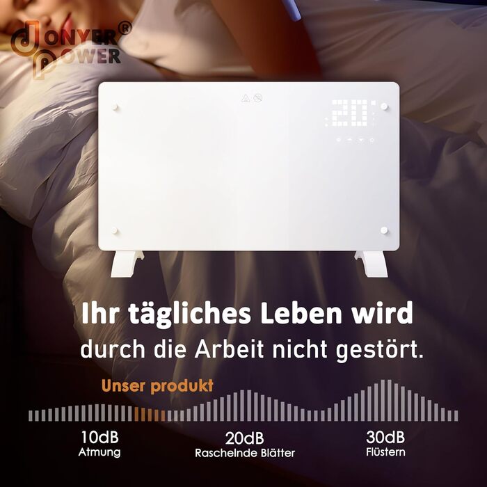 Конвектор опалення DONYER POWER 2500W з Wi-Fi, 24H таймер, дистанційне керування, скло (1.5kW, білий)