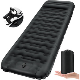 FTSMTK Self-Inflating Camping Mat with Foot Pump - 12cm Thick Sleeping Pad, Ultralight Air Mattress for Outdoor Camping - Black