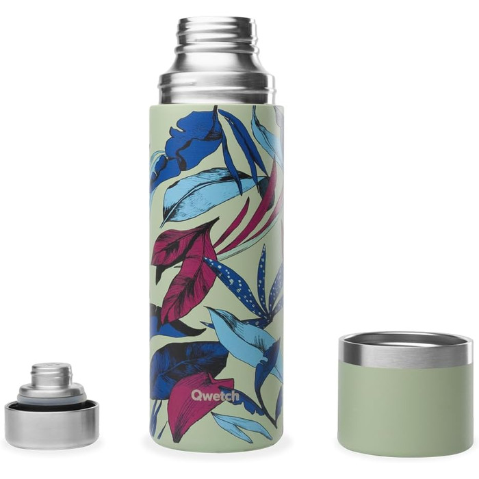 Qwetch Stainless Steel Thermos Flask - 750ml Insulated Bottle & Thermos with Recycled Stainless Steel Cup - 24h Cold & 12h Hot - Leakproof, BPA-Free & Perfect for Coffee & Tea - Brushed Stainless Steel (750 ml, Bahia)