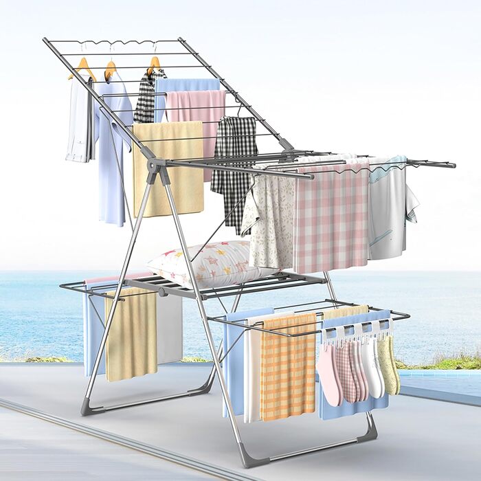 Сушарка для білизни Innotic - розкладна, портативна, з 4 крилами, регульована по висоті (сірий)