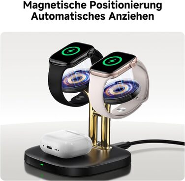 Зарядна станція SwanScout Doppel Watch 704A для Apple Watch 10/Ultra/9/8/7/6 та AirPods Pro (3.3W, без адаптера, чорний/золотий)