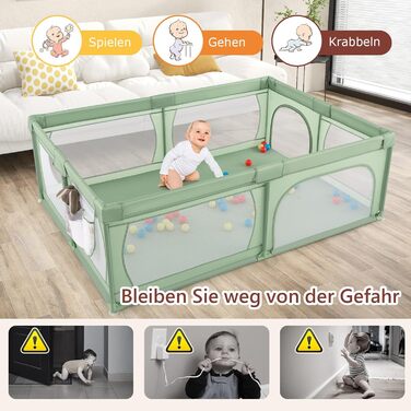 DREAMADE 200 x 140 cm Baby Playpen, Playard with 50 Balls & Carry Bag, Crawling Barrier for Indoor & Outdoor Use (Green, without mattress) Green without mattress