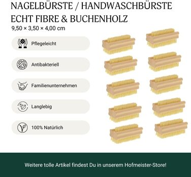HOFMEISTER® Bath Brush with soft natural bristles, made of pear wood, 44 cm length, Made in Germany (Nail brush, 10)