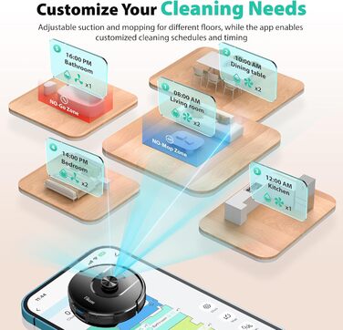 Робот-пилосос Tikom L8000 Plus з потужністю 6000Pa, станція самоочищення, LiDAR-навігація, Wi-Fi, мапінг, для шерсті тварин, килима та твердих підлог