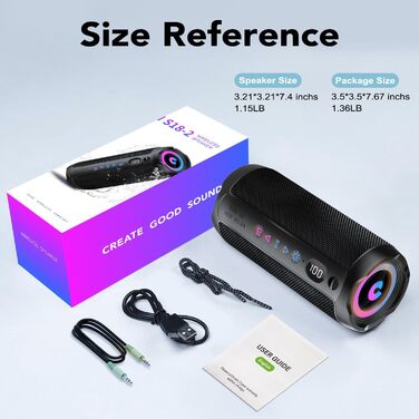 Портативна Bluetooth колонка COIOC з підсвіткою, 30W, IPX7, 30 годин, AUX, TF карта - Чорна
