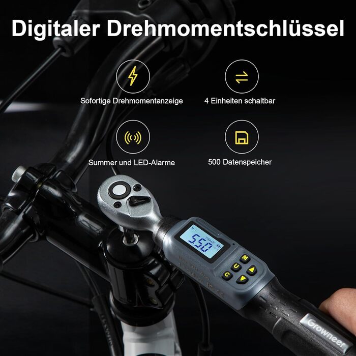 Цифровий шуруповерт з моментом обертання GROWNEER, 2.66-53.1 In-lbs/ 1/4'' Drive, 1.5-30 Nm, з індикатором крутного моменту, звуковим сигналом та LED-дисплеєм, 27 в 1