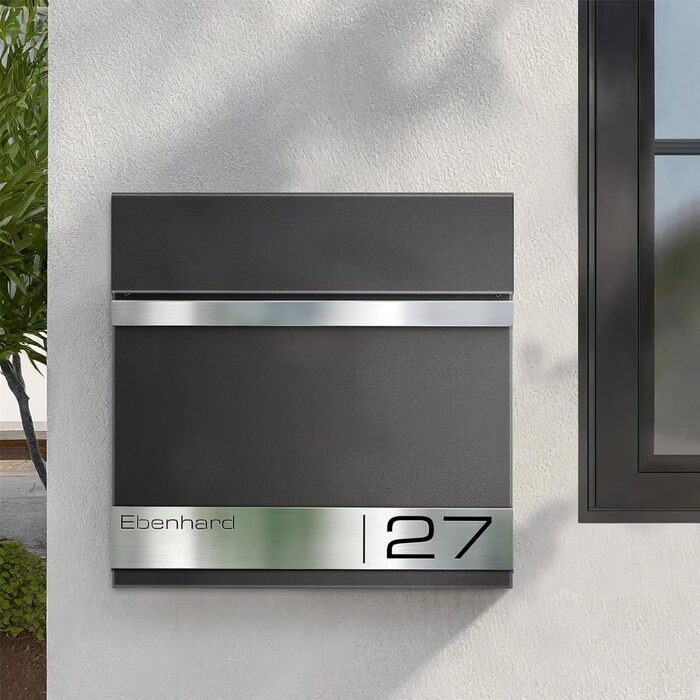 Поштова скринька Metzler Premium з газетницею Anthrazit (Антрацит) та іменним шильдиком - настінна, з нержавіючої сталі V2A з порошковим покриттям RAL 7016, модель Stencil