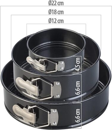 Набір форм для випічки Rosenstein & Söhne (3 шт.) з антипригарним покриттям, діаметр 12/17/21 см. Форми для тортів, набір круглих форм для випічки, ідеально для дня народження