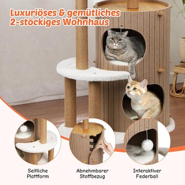 Котячий будиночок з подряпальником - великий, стійкий, з біо-льону, для котів до 25 кг (Бежевий)