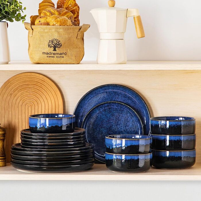 Vancasso Starry Blue 24-Piece Stoneware Dinnerware Set for 6 - Complete Tableware Set with Plates, Bowls & Serving Dishes
