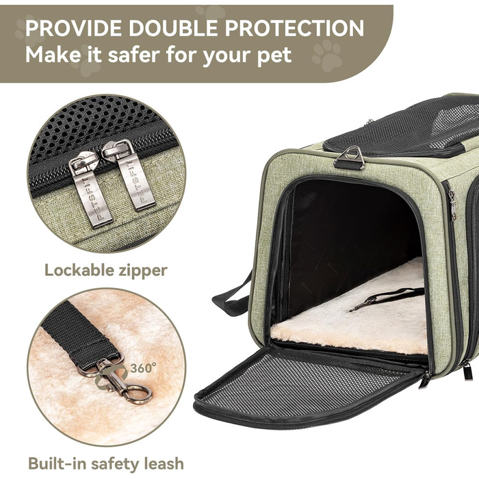 Транспортна сумка для кота Petsfit, схвалена авіаперевізниками, розширювана, зелена, розмір S, 41x25x23 см