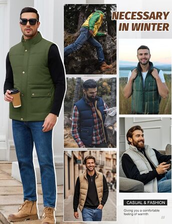 Xnova чоловіча зимова жилетка з підкладкою Thero Sherpa, тепла флісова жилетка, зимова куртка, жилетка для полювання, робоча жилетка, флісова жилетка для активного відпочинку з коміром-стійкою (Зелений, M)