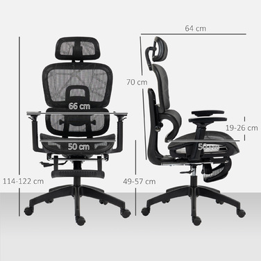 HOMCOM Ergonomic Mesh Office Chair with Adjustable Height, Swivel, Armrests, and Headrest - Black