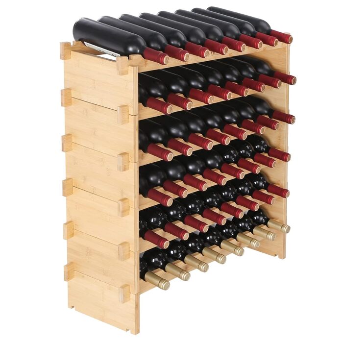 VEVOR Wine Rack, Wine Stand for 48 Bottles, Bamboo Bottle Rack with 6 Compartments, Stackable Vintage Wine Rack Metal for Cellar, Bar, Storage Room, etc. Bottle Holder Wine Bottle Rack, Holds up to 60 kg